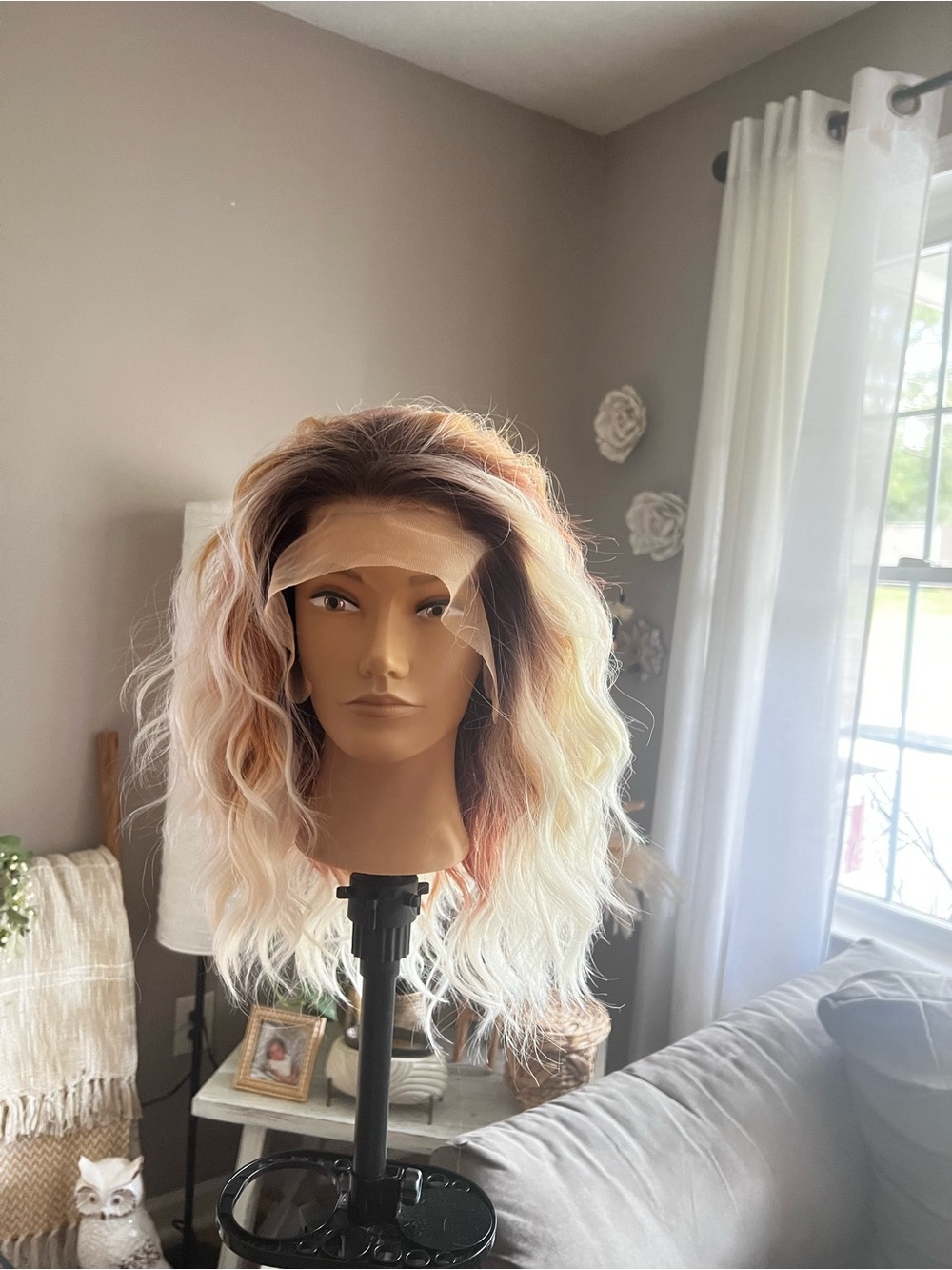 Wavy Ombre Lace Front Wig in Blonde and Rose Gold